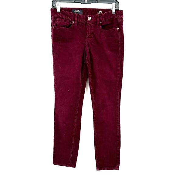 J Crew Size 27 Jeans Red Skinny Ankle Toothpick Bright Vibrant Denim Corduroy - Picture 1 of 5